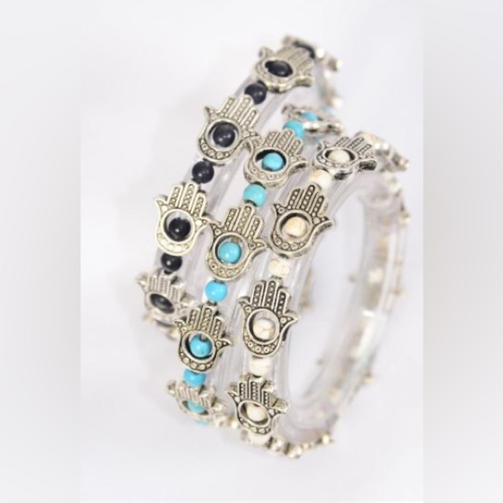 🇺🇸4 For $20 Set Of 3 Hamsa Evil Eye Good Luck and Protection Stretch Brac…